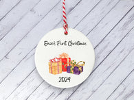 Ceramic Circle Decoration - Baby's first Xmas personalised presents