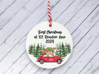 Ceramic Circle Decoration - first Xmas in our new home personalised red car