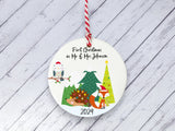 Ceramic Circle Decoration - Festive friends personalised first xmas as mr & mrs