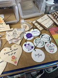 Stock Clearance Printed plaques, Wish bracelets, Ceramic Circles, Pens