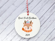 Ceramic Circle Decoration - Baby's first Xmas deer personalised