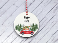 Ceramic Circle Decoration - child's name personalised red car