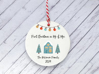 Ceramic Circle Decoration - teal house first Xmas as Mr & Mrs personalised