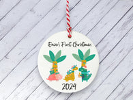 Ceramic Circle Decoration - baby first Xmas personalised festive Dino