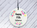 70th Birthday Gift - Floral Ceramic circle