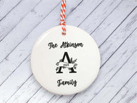 Ceramic Circle Decoration - Monochrome monogram family name personalised