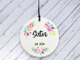 Pregnancy Reveal Gift for Sister - Floral Ceramic circle