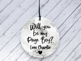 Page Boy Proposal gift - Marble Personalised Ceramic circle