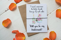 Wish Bracelet, Badge, Magnet or Keyring - Will you be my Bridesmaid? Funny Booze & Cake