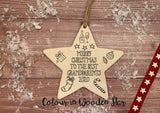 Wooden Colour In Doodle Star Ornament or magnet - Merry Xmas to the best Grandparents