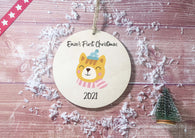 Wooden Circle Decoration - baby's first xmas bear