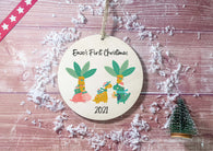 Wooden Circle Decoration - baby's first xmas festive dino