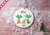 Wooden Circle Decoration - child's name festive dino