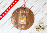 Dark Wood Circle Decoration - baby's first xmas bear