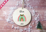 Wooden Circle Decoration - Xmas rainbow - child's name