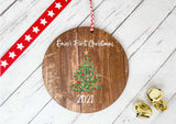 Dark Wood Circle Decoration - baby's first xmas tree