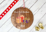 Dark Wood Circle Decoration - baby's first xmas presents