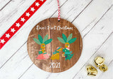 Dark Wood Circle Decoration - baby's first xmas festive dino