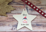 Ceramic Hanging Star Decoration Child's name penguin