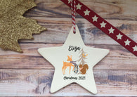 Ceramic Hanging Star Decoration Forest animals child's name