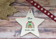 Ceramic Hanging Star Decoration Xmas rainbow - Child's name