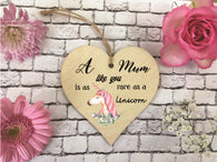 Wooden Heart Ornament - Mum Rare As A Unicorn