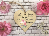 Wooden Heart Ornament - Nursery Teacher Rare As A Unicorn