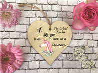 Wooden Heart Ornament - Pre-School Teacher Rare As A Unicorn