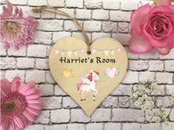 Wooden Heart Ornament - Personalised Door Sign Unicorn