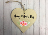 Wooden Heart Ornament - Happy Mothers Day Floral