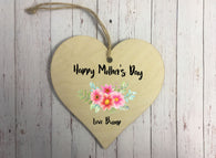 Wooden Heart Ornament - Happy Mothers Day Love Bump Floral