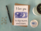 A6 Postcard Print with Wish Bracelet, Badge, Magnet or Keyring - Moon & Stars