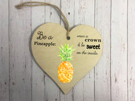 Wooden Heart Ornament - Pineapple