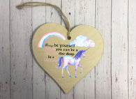 Wooden Heart Ornament - Unicorn