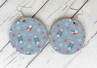 Wooden Earrings - Xmas Blue Bird Design