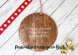 Dark Wood Circle Decoration - child's name santa gonk