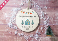 Wooden Circle Decoration - Teal house first xmas as mr & mrs