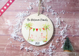 Wooden Circle Decoration - Flamingo family