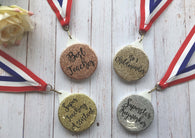 Teacher Gift Personalised Medal - Rose Gold Silver Glitter Iridescent