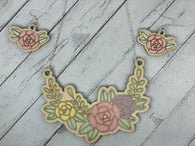 Hand Painted Wooden Floral Necklace and Earrings Set