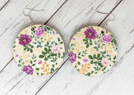 Wooden Earrings - Purple Floral