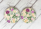 Wooden Earrings - Purple Floral