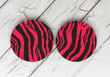 Wooden Earrings - Red & Black Zebra Print